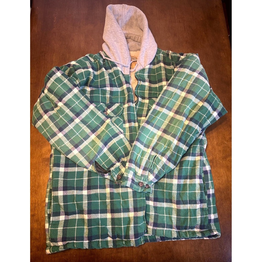 C.E. Schmidt Workwear Shirt Jacket Men's L Green White Plaid Sherpa Lined Zip Up